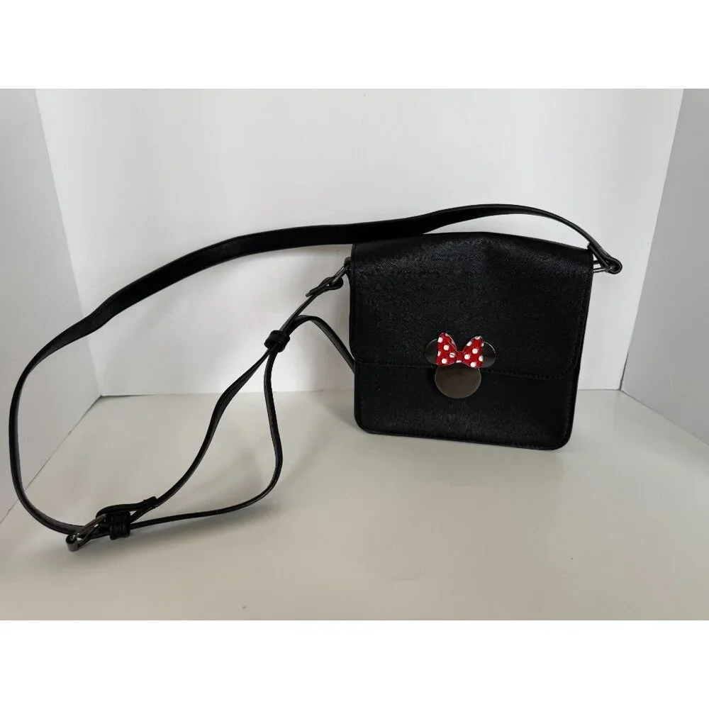 Disney Minnie Mouse Black Crossbody Bag With Adjustable Strap & Polka Dot Bow De - Picture 11 of 12